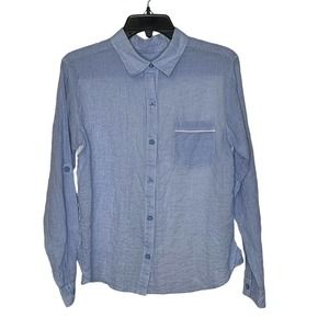 UGG Button Up Shirt Size XS Blue Check White Back Stretch Roll Tab Sleeves‎